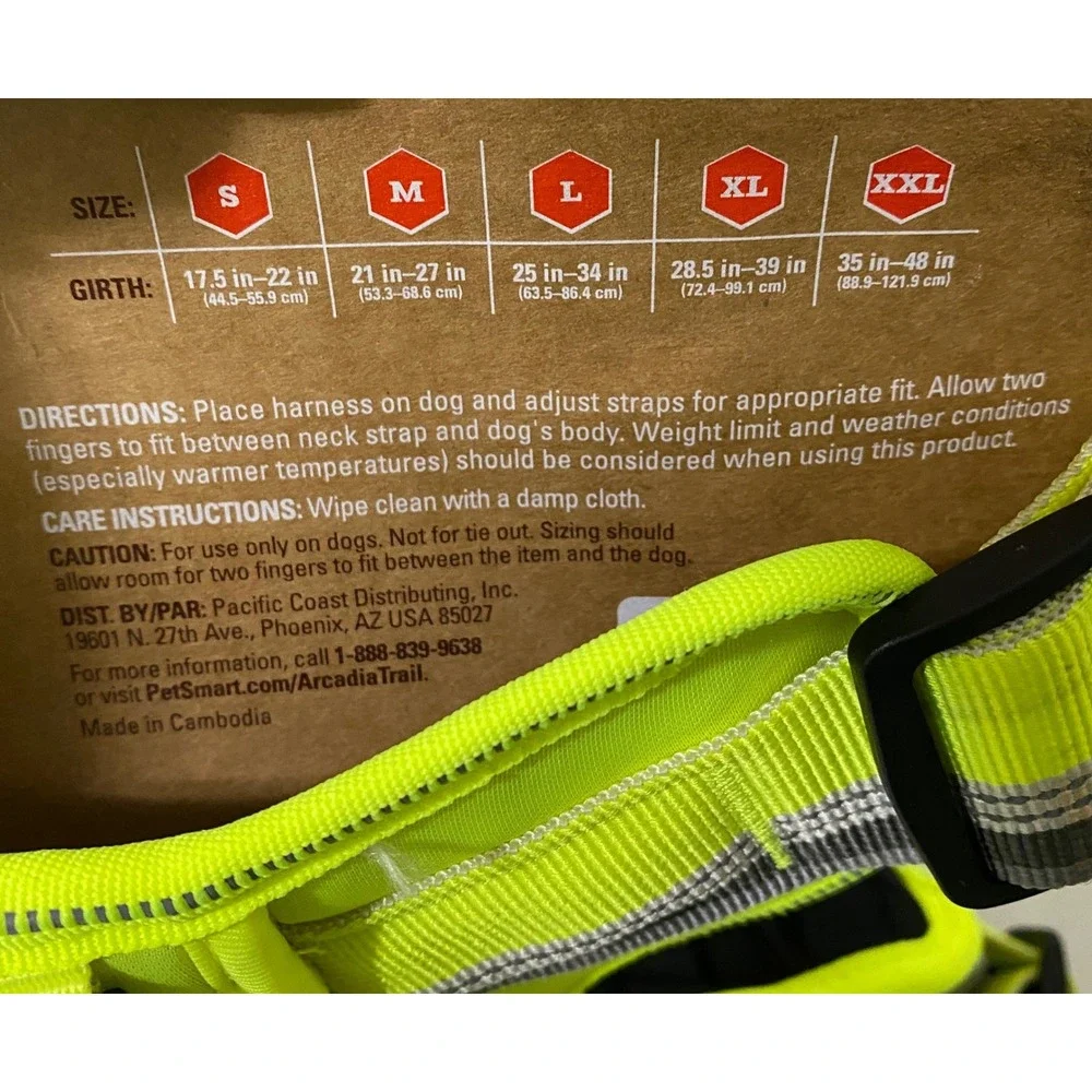 Arcadia Trail Neoprene Sport Dog Harness XL Neon Yellow Reflective 5307911